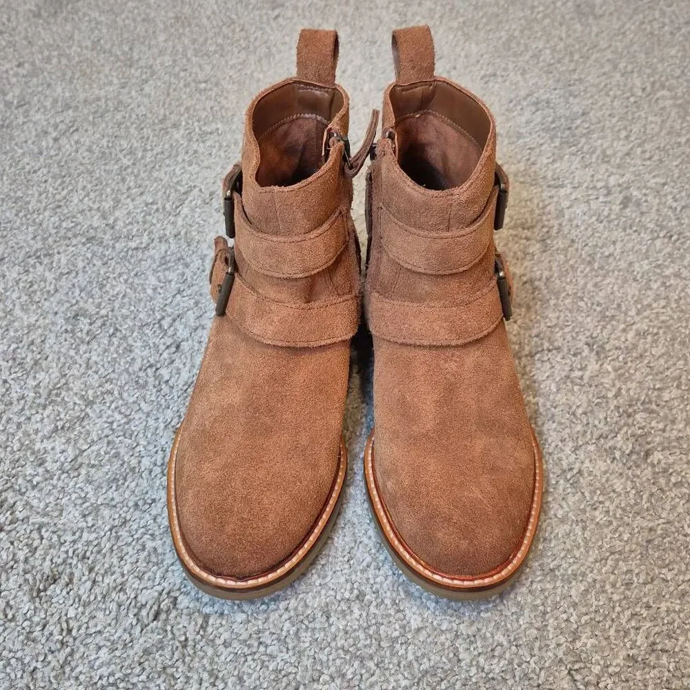 Clarks Women's Buckle Ankle Brown Suede Boots Size 6.5